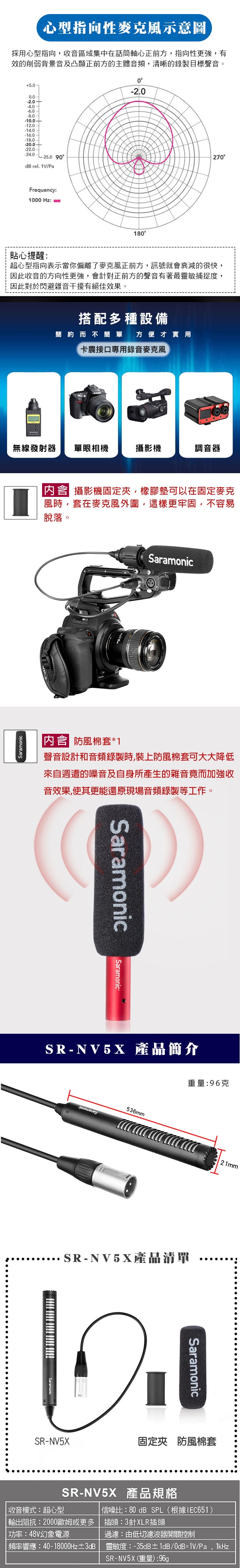 Saramonic楓笛 心型指向性一體式卡農接頭槍型麥克風SR-NV5X(彩宣公司貨)