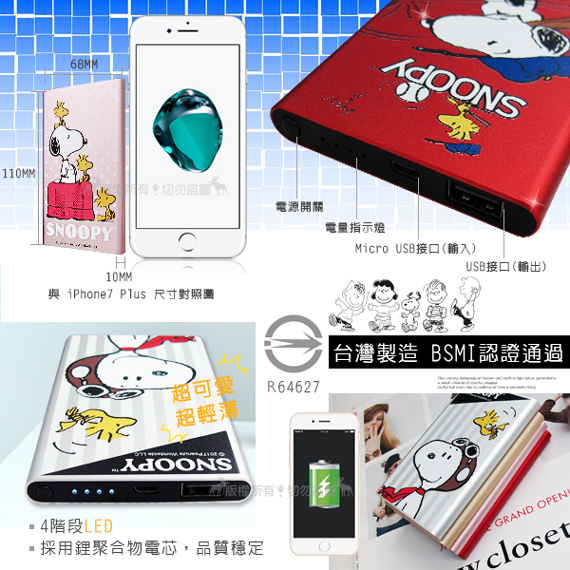 SNOOPY 5200mAh 夥伴系列 超輕薄鋁合金行動電源