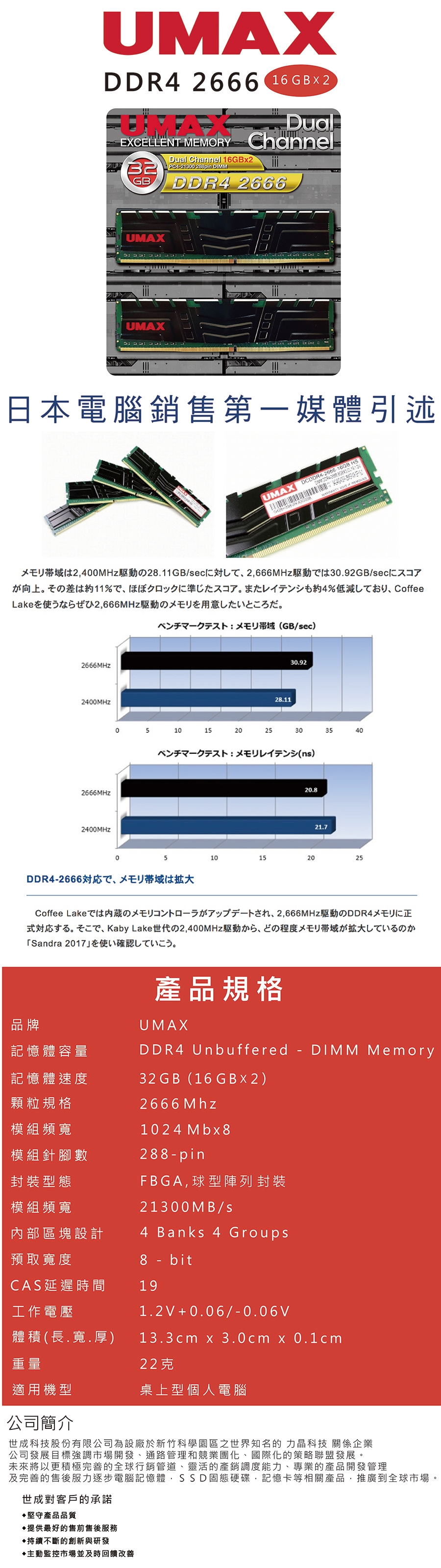 UMAX DDR4 2666 32GB(16Gx2) 含散熱片 1024X8 桌上型記憶體