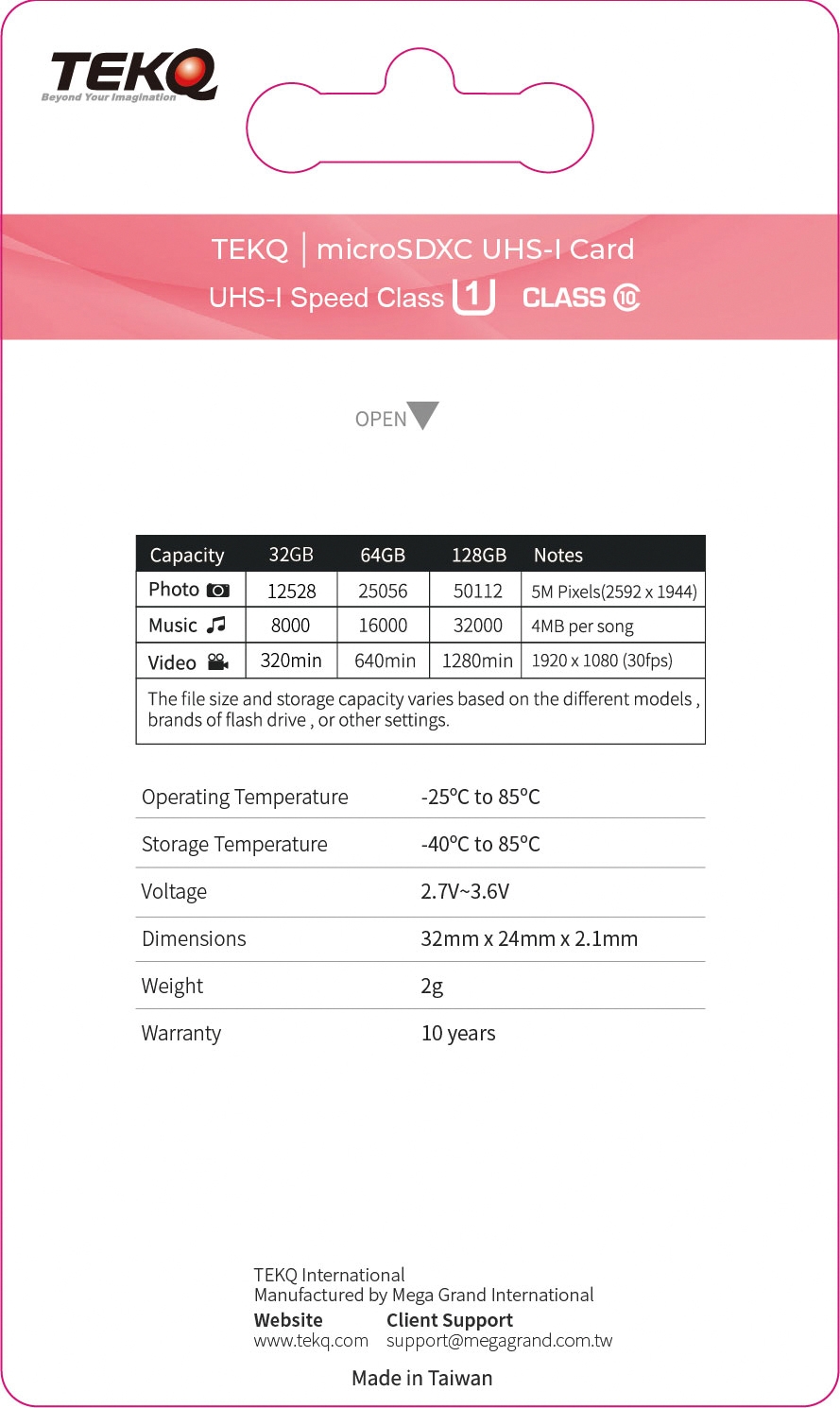 TEKQ 128G記憶卡 microSDXC C10 U1高速記憶卡 附轉卡