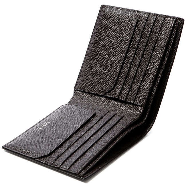 BALLY字母LOGO 紅白條紋 防刮牛皮短夾 (咖啡色)