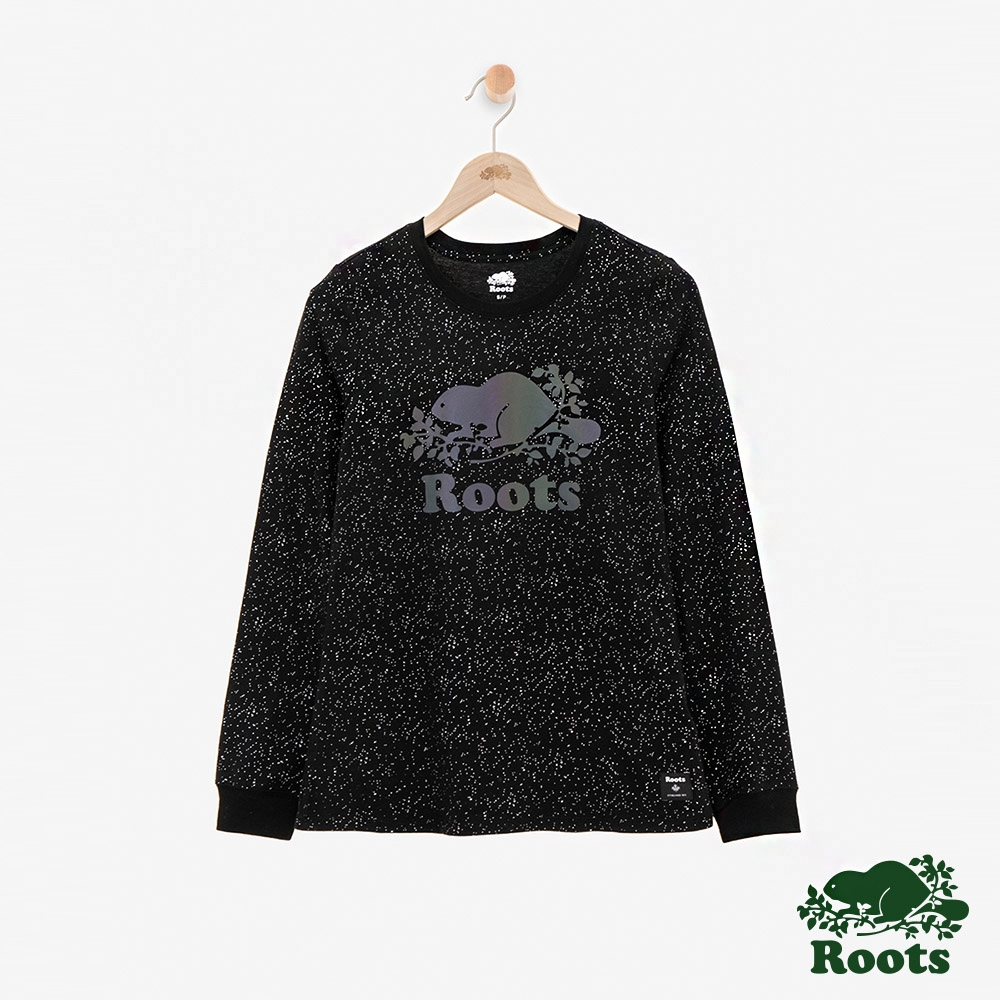 ROOTS 女裝- 反光海狸長袖T恤-黑色