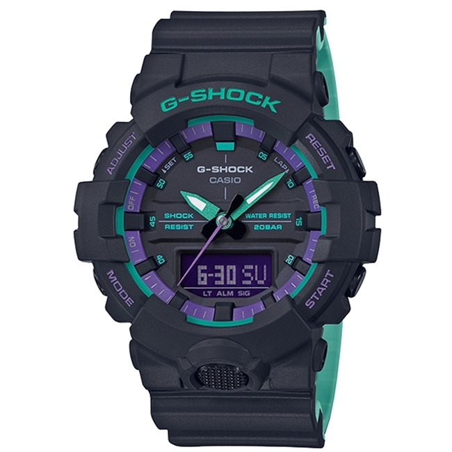 CASIO卡西歐G-SHOCK系列 復古手錶(GA-800BL-1A)-藍綠/48.6mm