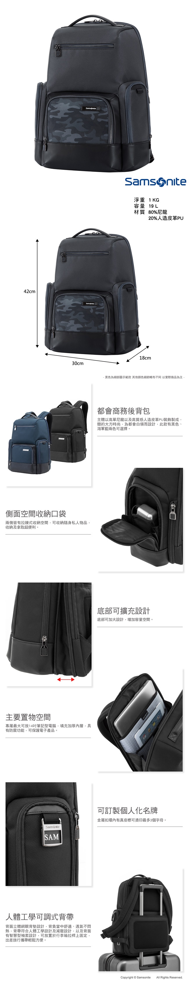 Samsonite新秀麗 Sefton商務智慧型筆電後背包14(迷彩)