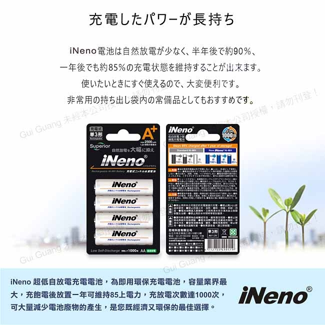 【iNeno】低自放3號鎳氫充電電池(4入)