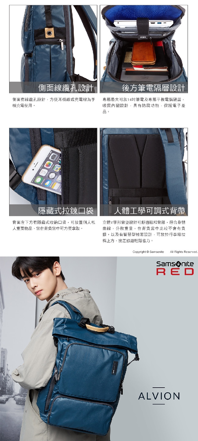 Samsonite RED ALVION 捲式開闔筆電後背包14(兩色可選)