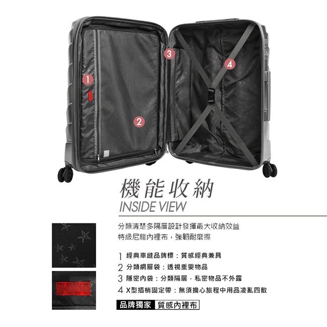 福利品 ELLE 法式V型鐵塔系列-20吋霧面純PC防刮耐撞行李箱-寧靜霧灰