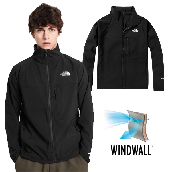 The North Face 男新款WindWall 可調節防風防潑水外套/軟殼夾克_黑N