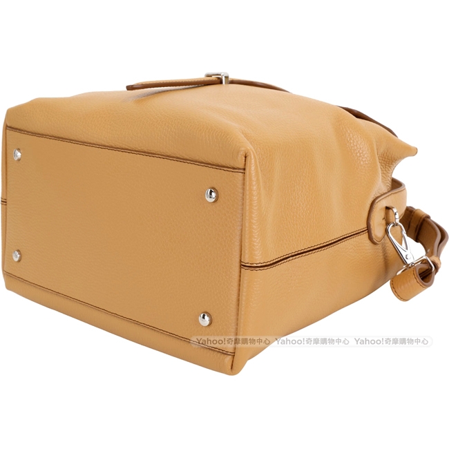 TOD’S Joy Bag T釦翻蓋牛皮手提肩背包(南瓜黃)