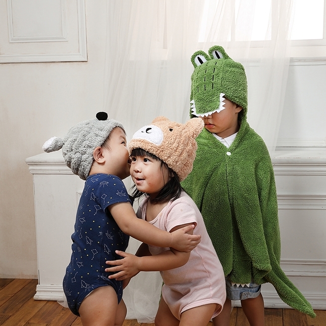 【MORINO摩力諾】超細纖維動物造型速乾兒童浴帽 毛帽(小熊)
