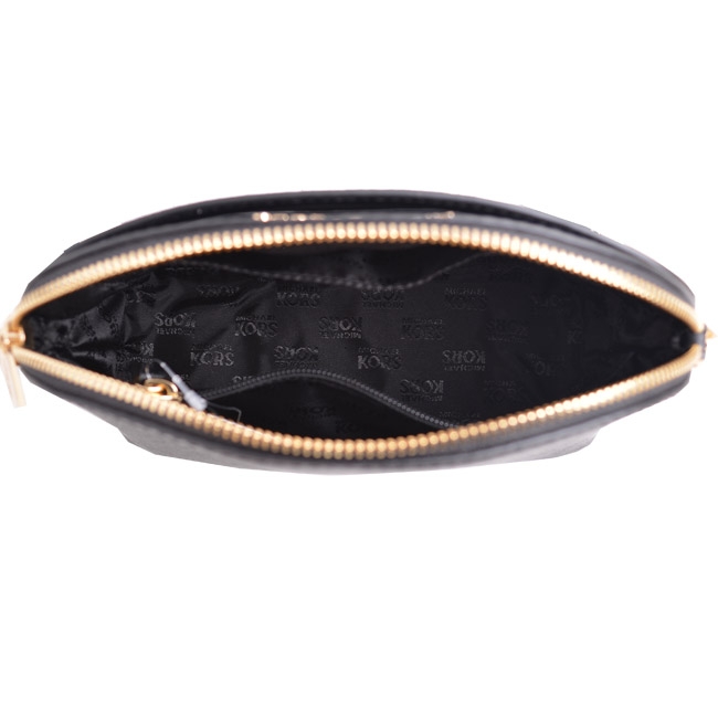 MICHAEL KORS EMMY 經典夾層防刮皮革斜背貝殼包-時尚黑