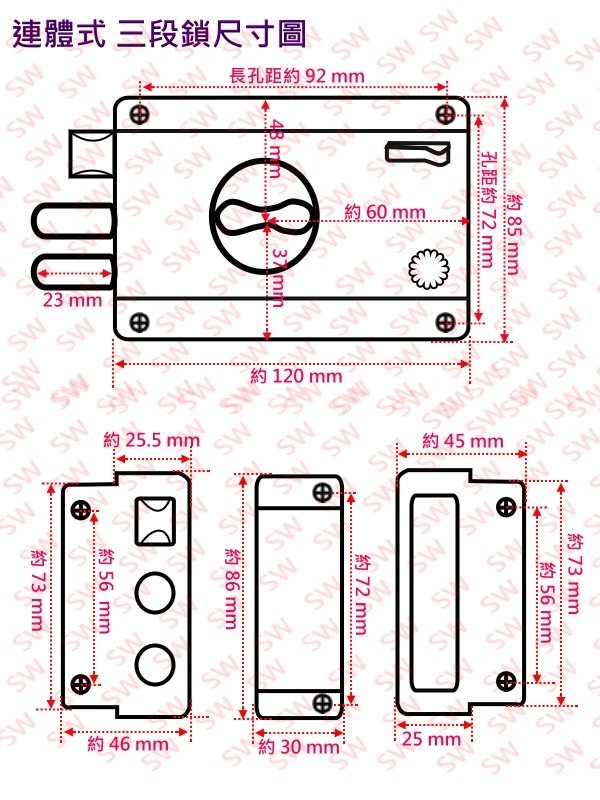 LI003 BIRD 以色列 三段鎖 白鐵 不鏽鋼材質 單開 銅製鎖心 不銹鋼三段鎖 門鎖