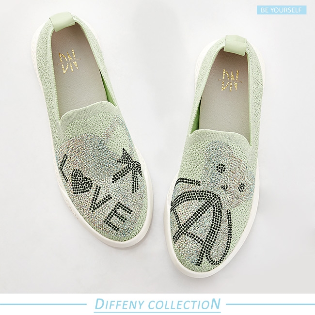 DN 舒適俏皮 水鑽圖樣不對稱彈力運動鞋-綠