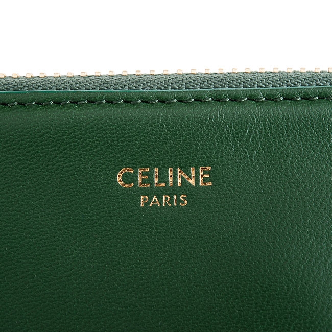 CELINE 新款TRIO平滑羊皮金釦小款斜背/側背包 (孔雀石綠)