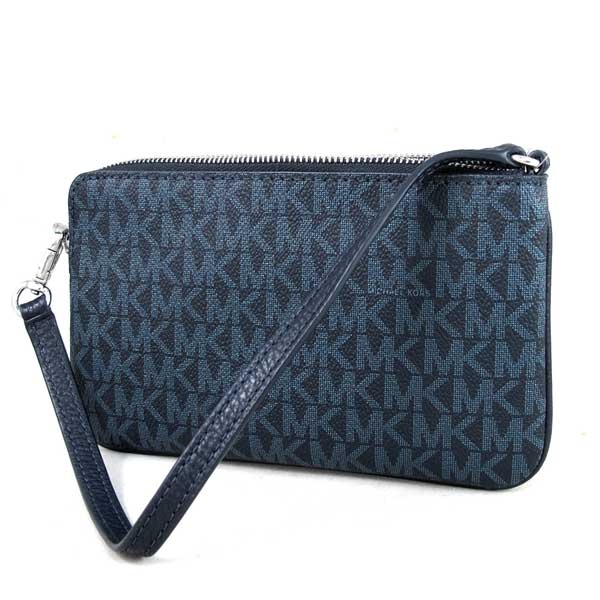 MICHAEL KORS Fulton 銀字圓標Logo防潑水滿版大手拿包(大-海軍藍色)