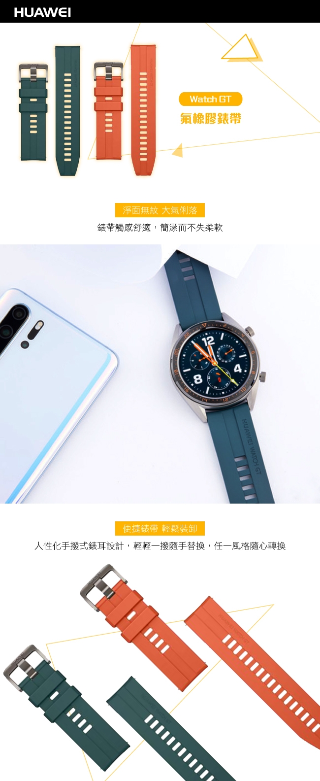 HUAWEI華為 原廠 Watch GT 氟橡膠錶帶 (台灣公司貨)
