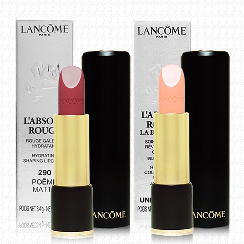 LANCOME蘭蔻 絕對完美唇膏3.4g+玫瑰潤色護唇膏3.4g(#01)