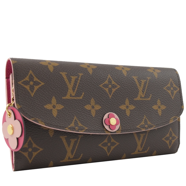 LV M68313 Emilie 小花裝飾PVC釦式長夾(桃紅)