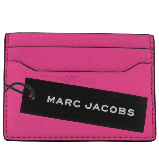 MARC JACOBS 標籤圖案LOGO牛皮簡易卡片夾(亮桃粉)
