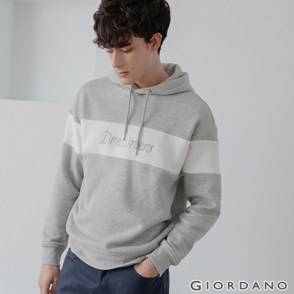 GIORDANO 男裝 Dreamers系列復古風連帽T恤-42 灰/皎白