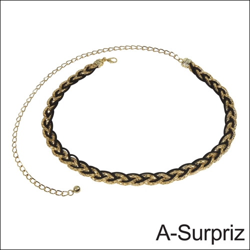 A-Surpriz 金屬鍊麂皮線交叉編織腰鍊(黑金)