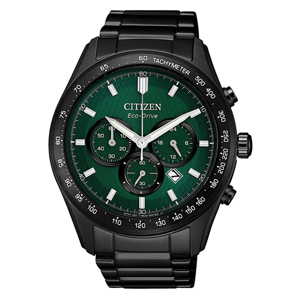 CITIZEN 光動能撼動世界計時計時手錶-黑x綠(CA4455-86X)/43mm