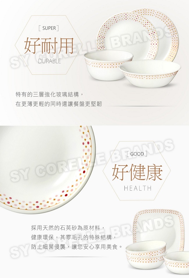 (送保鮮盒)美國康寧 CORELLE 波卡舞曲平盤3件組 贈 正方型500ml 透明玻璃保鮮盒