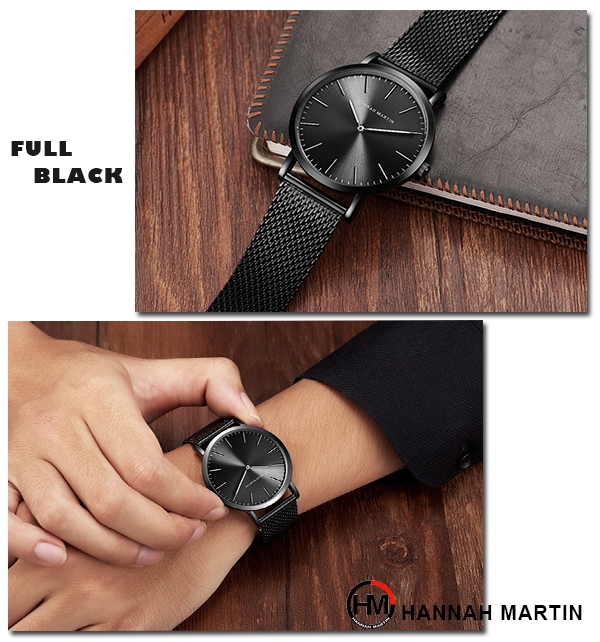 HANNAH MARTIN 極簡良品無秒針設計腕錶-黑錶盤x銀色刻度/40mm