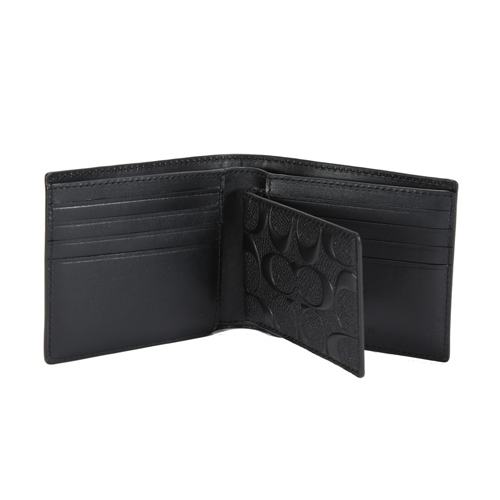 COACH 浮雕LOGO 對開短夾附活動ID票夾(黑色)