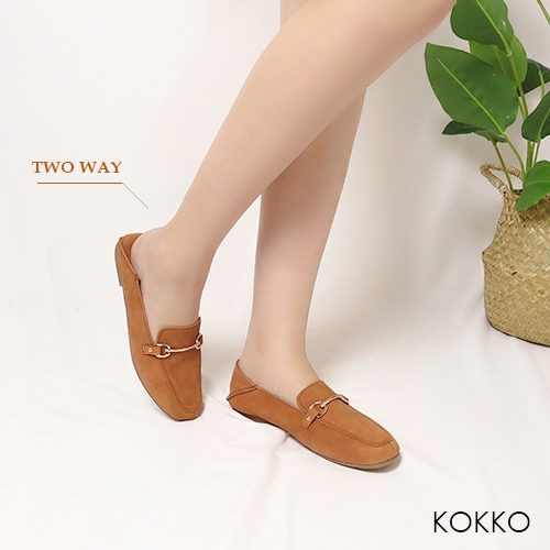 KOKKO -點點真心柔軟後踩金扣莫卡辛鞋-太妃棕