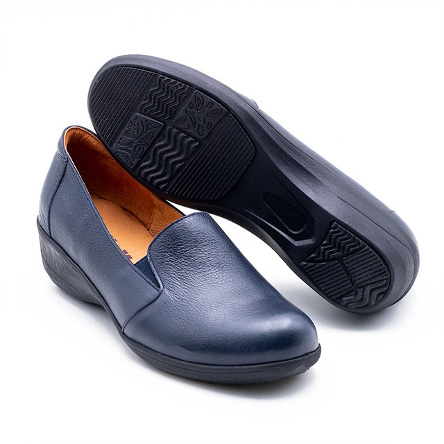 W&M 舒適真皮 厚底坡跟楔型鞋 女鞋-藍(另有黑)