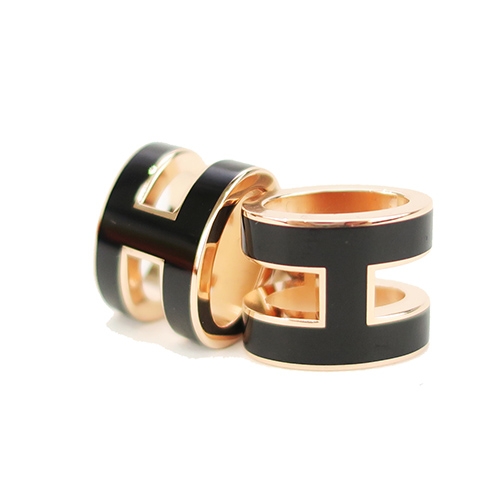 HERMES Pop 經典圓弧設計耳環(玫瑰金x黑色)