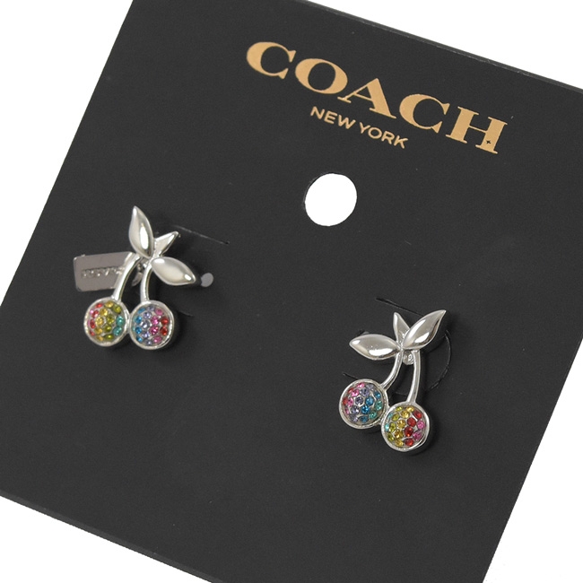 COACH 立體櫻桃造型彩色水鑽耳環