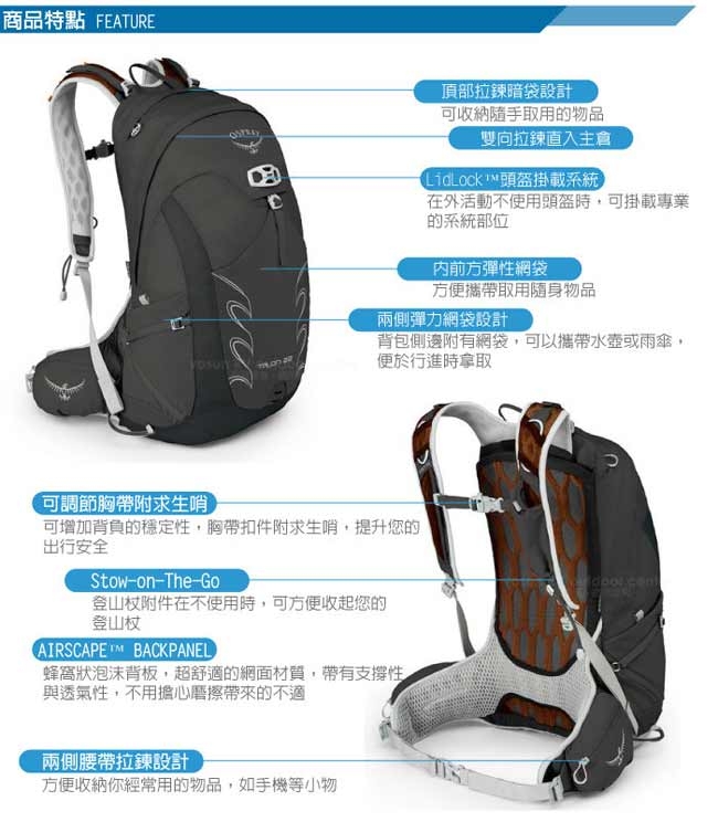 OSPREY 新款 Talon 22 極輕量健行登山背包__黑 R