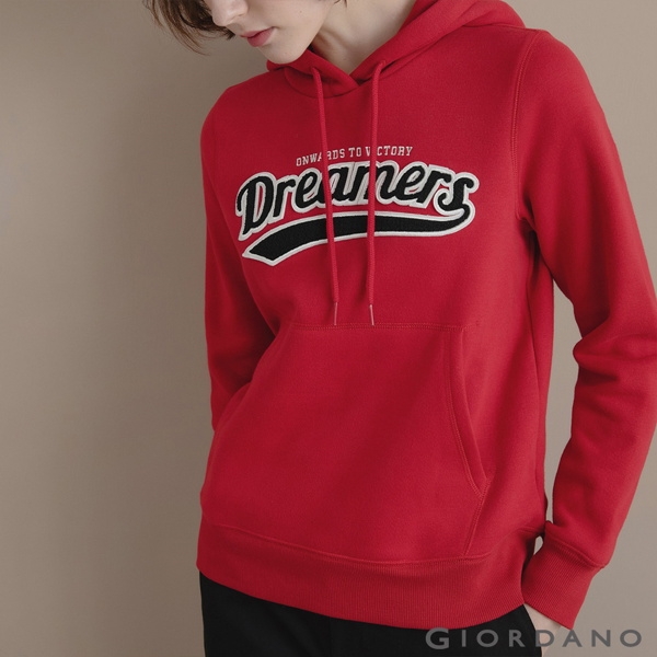 GIORDANO 女裝 Dreamers系列復古風連帽T恤-03 新冠軍紅