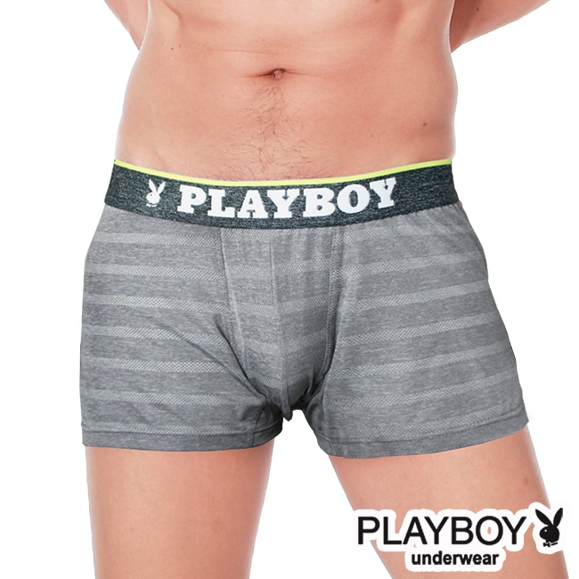 PLAYBOY男內褲 韓系輕時尚條紋四角褲 合身四角褲-單件-麻灰