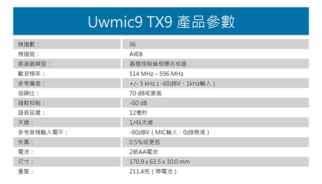 Saramonic楓笛 UwMic9 (TX9) 無線麥克風發射器