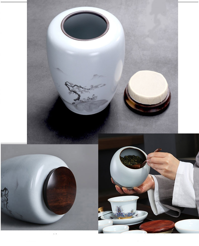 【原藝坊】悠然山水陶瓷密封茶葉罐儲物罐(罐子尺寸10*15cm)