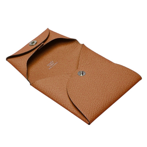 HERMES 經典Bastia系列EPSOM牛皮方型暗釦零錢包(褐金)