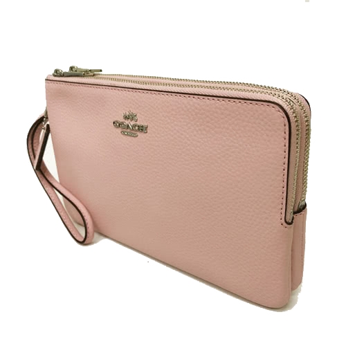 COACH 立體馬車LOGO全牛皮雙層大手拿包零錢包-大款(粉)