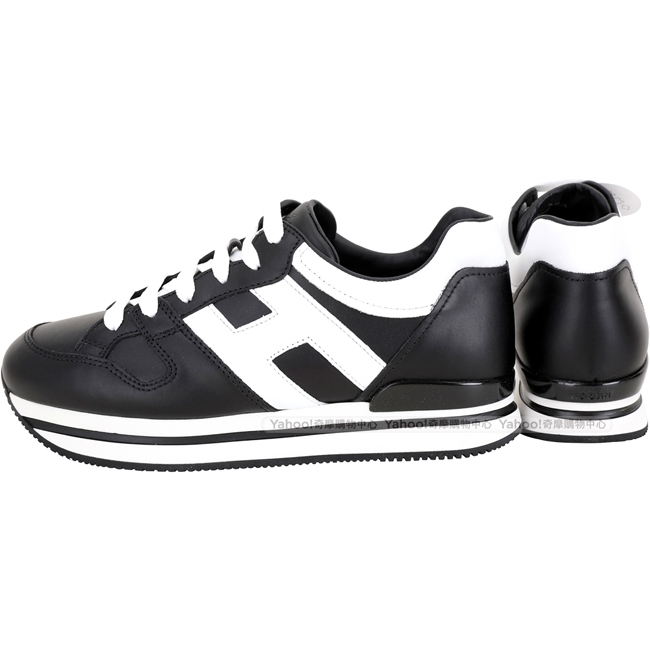 HOGAN H222 全皮襯裡厚底繫帶休閒鞋(黑色)