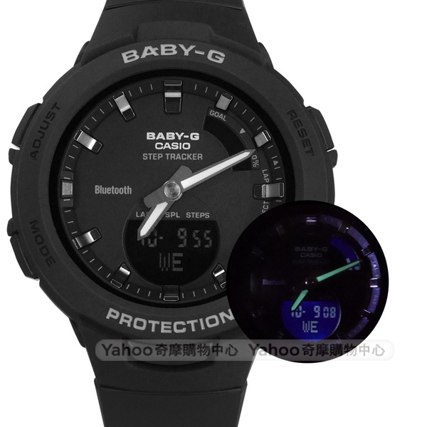 Baby-G CASIO 卡西歐 雙顯 藍牙連線 鬧鈴 防水 橡膠手錶-黑色/41mm