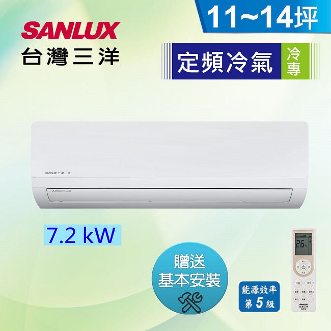 台灣三洋SANLUX 11-14坪 定頻5級 一對一冷氣SAE-72S/SAC-72S
