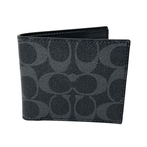 COACH 經典C LOGO PVC皮革6卡照片證件對折輕便短夾(牛仔藍)