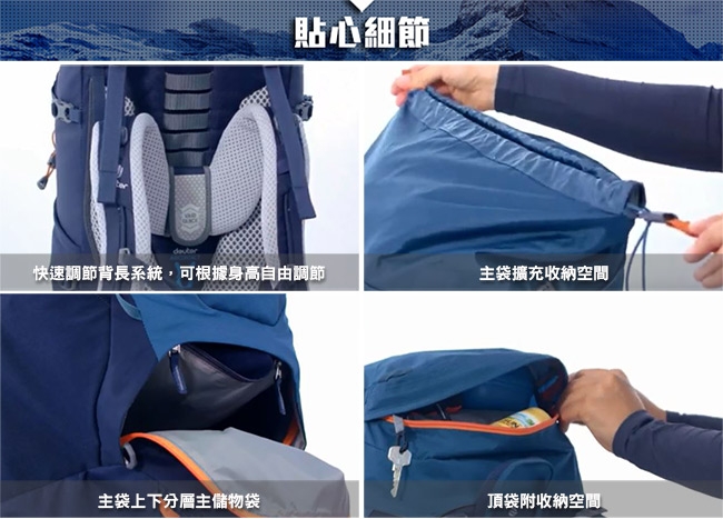 【德國DEUTER】AIRCONTACT LITE拔熱式透氣登山背包4340318藍