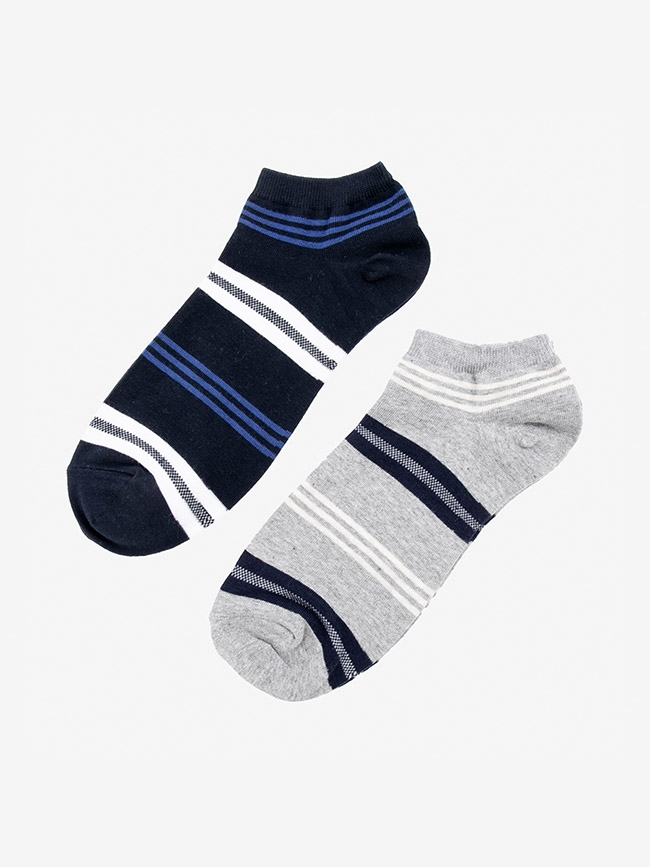 H:CONNECT 韓國品牌 男襪 - 簡約線條短襪組-灰