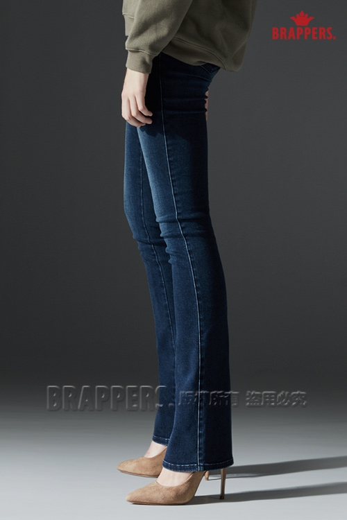 BRAPPERS 女款 新美尻系列-中高腰彈性小喇叭褲-藍