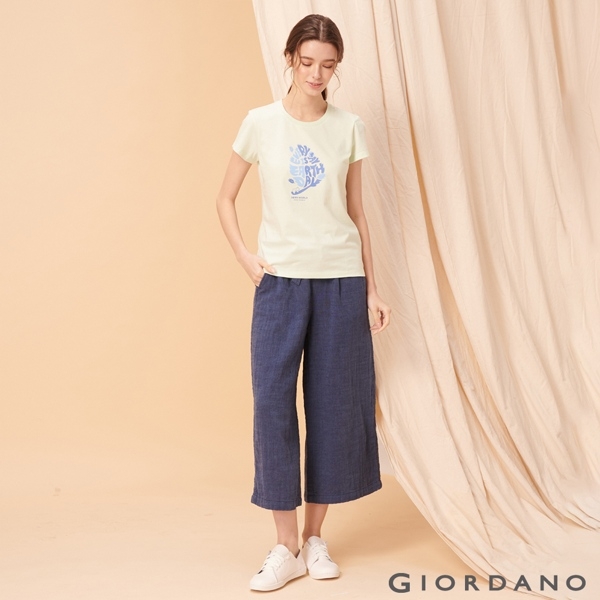 【GIORDANO】女裝DEAR WORLD系列印花T恤-31 淺綠