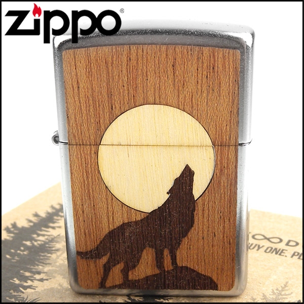 ZIPPO 美系~Howling Wolf-狼嚎月亮圖案-實木貼片打火機