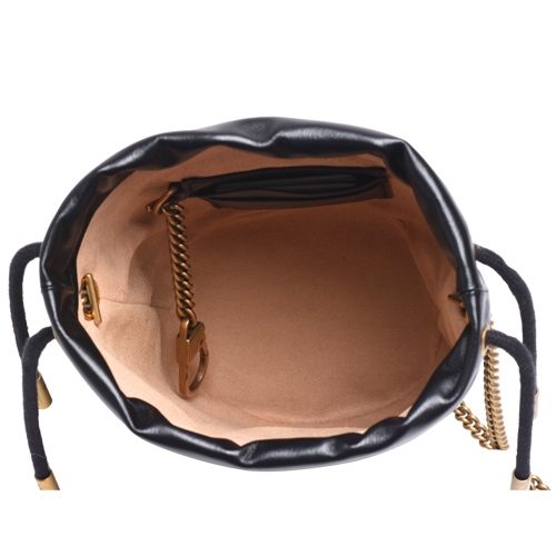 GUCCI GG Marmont金色雙G LOGO 山字車紋小牛皮斜背水筒包(迷你-黑)